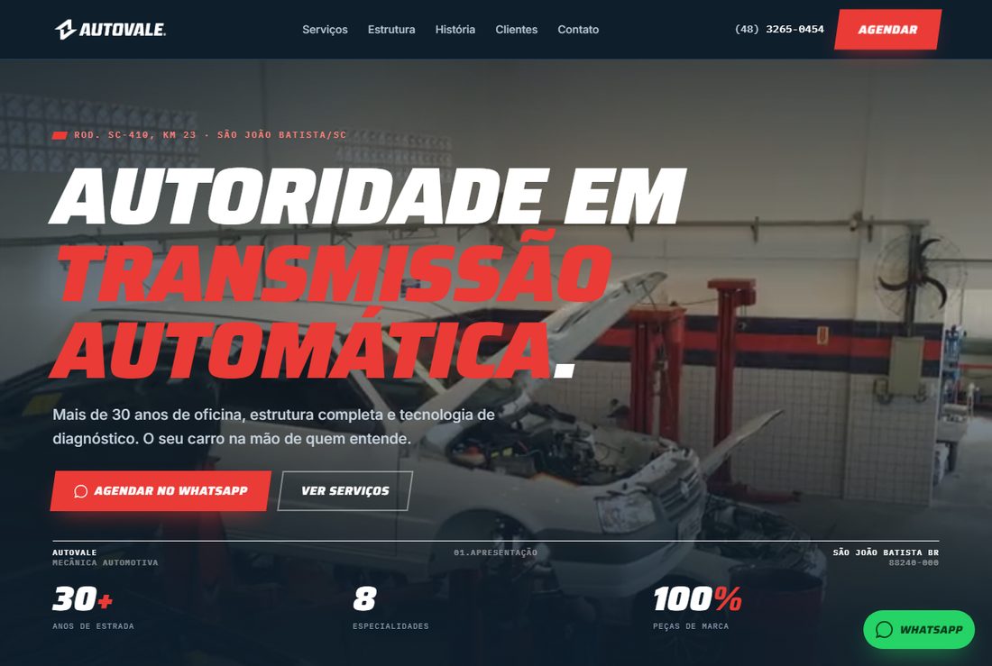 Site da Autovale Centro Automotivo