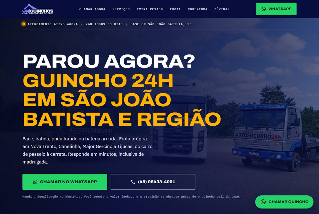 Site do Uni Guinchos, guincho 24h em São João Batista